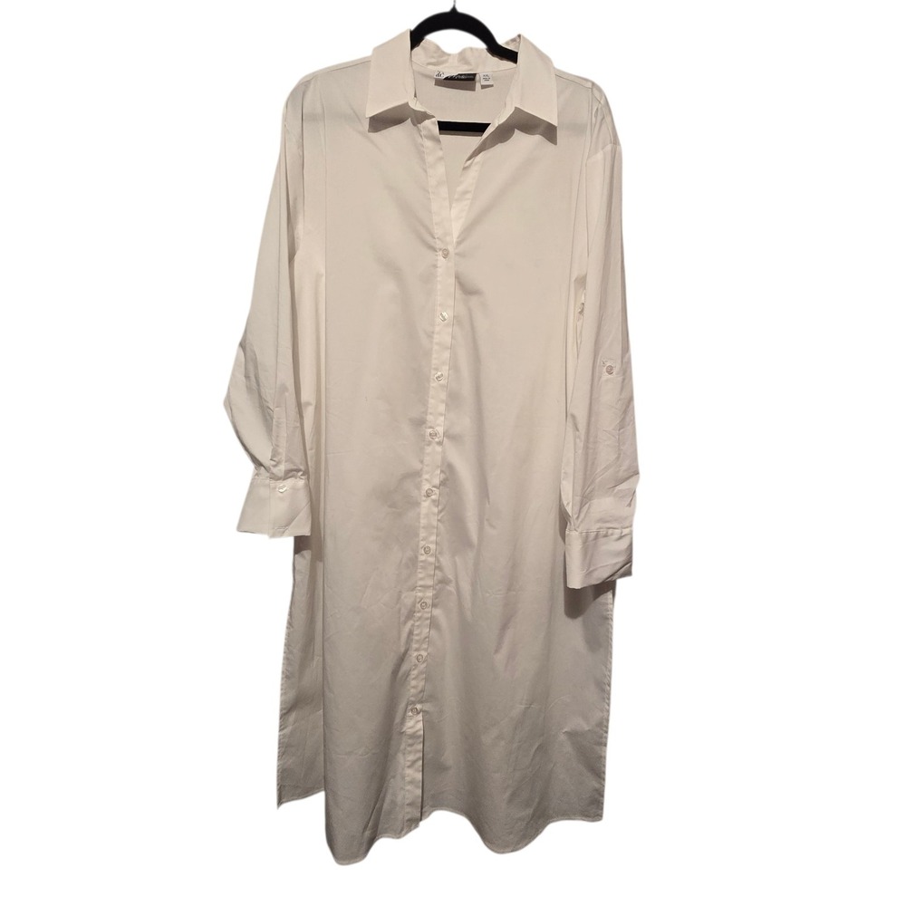 NY&C The Madison Shirt Long Button Top Womens XXL White Slits Roll-tab‎ Classic
